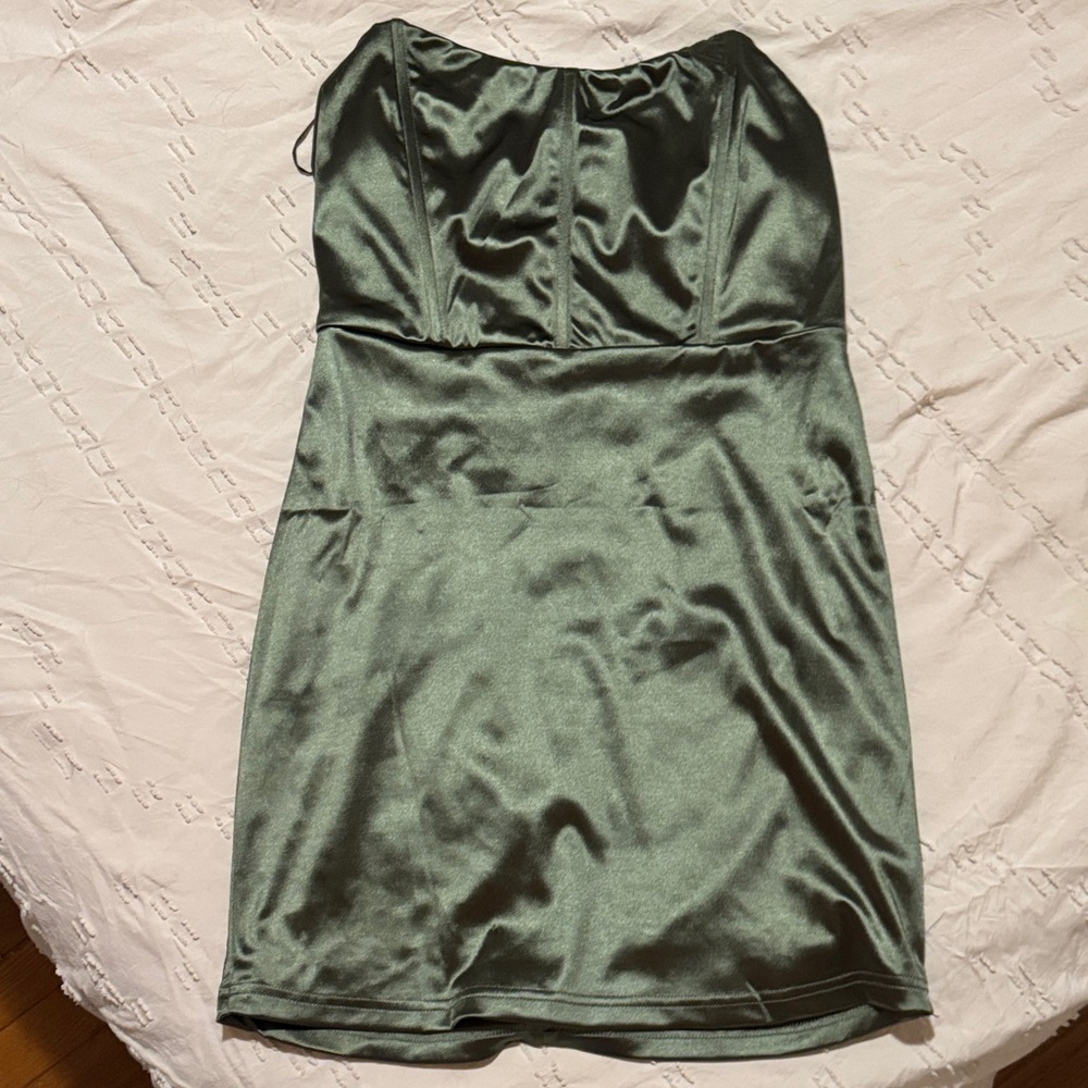 Urban Outfitters Satin Mini Dress in Olive